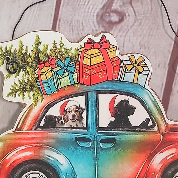 Wooden Rainbow Car Dogs Christmas Tree Labrador Collie Holiday Hanging Decor - Picture 3 of 10